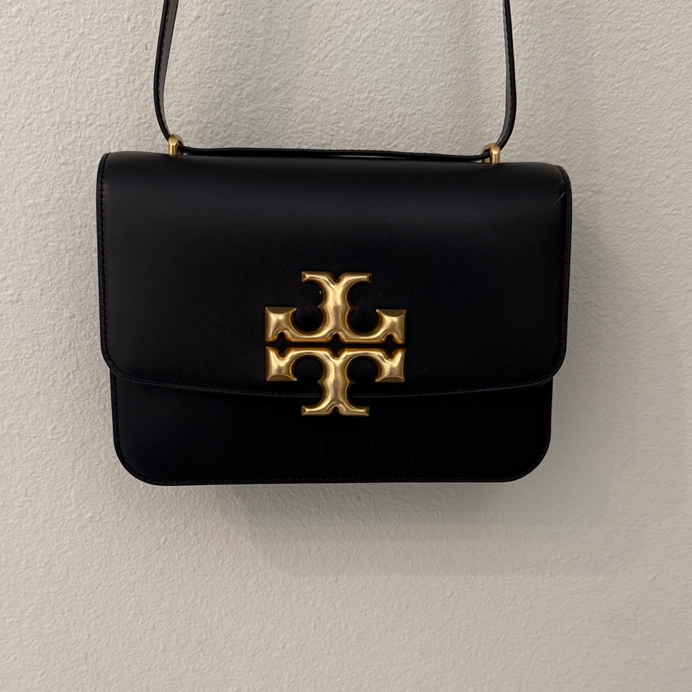 Tory Burch Black Leather Crossbody with Gold Logo Hardware
